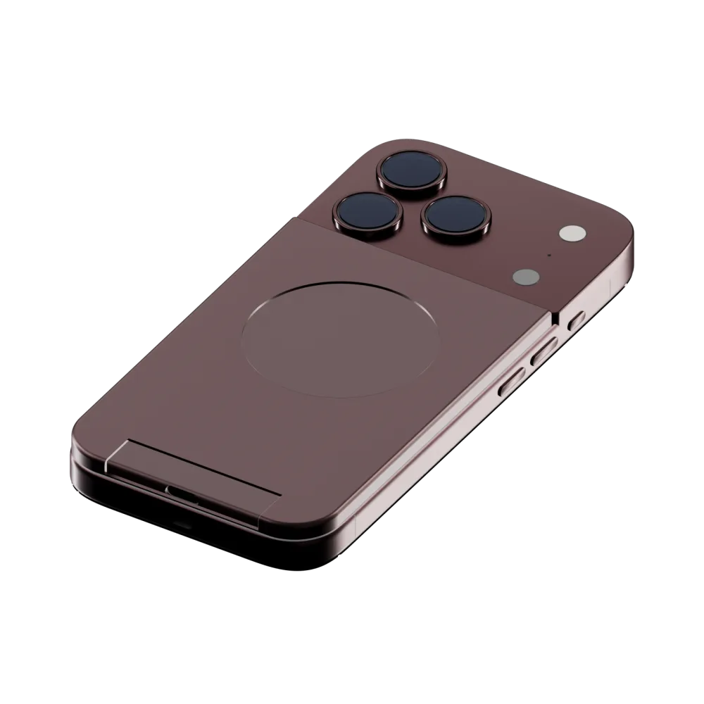 The back of a burgundy iPhone 18 Pro with sunulink.shield attached